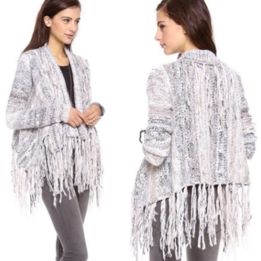 Free People Gray Fringe Cardigan